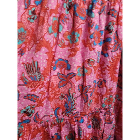 Tuckernuck Pink Floral Smocked Dress Ruffle Sleeve Tiered Midi Cotton XL - Picture 4 of 10